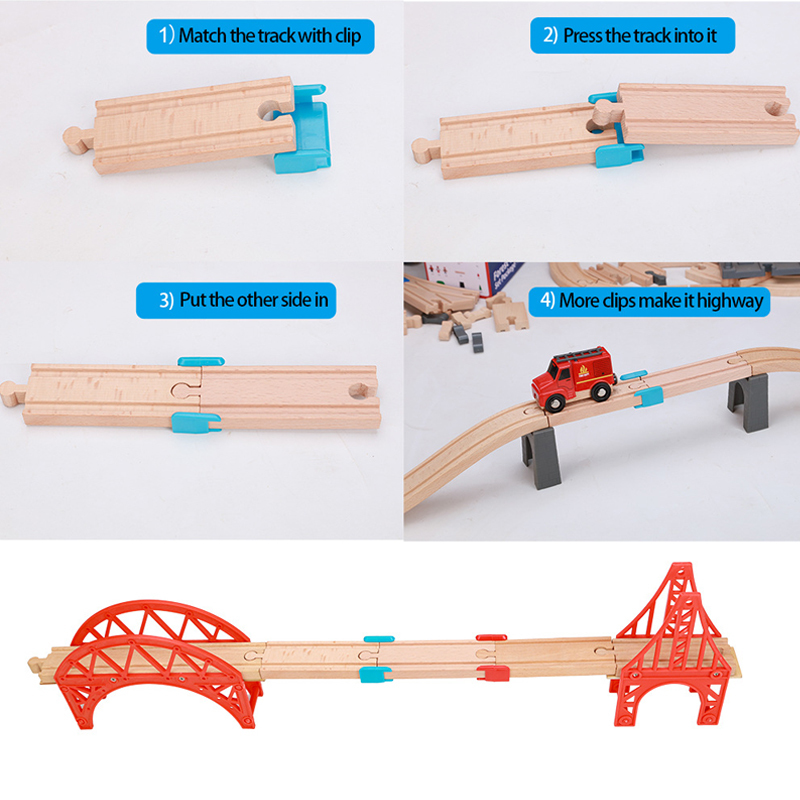Peças de pista de madeira conectores fixador de madeira trem ferroviário acessórios titular clipes de fixação para trilhos de madeira brinquedos para crianças