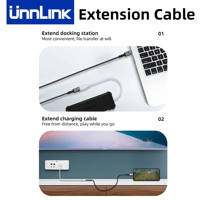 Unnlink Cable de extensión USB C extensor tipo C Compatible con Thunderbolt 4/3 USB4.0/3,2/3,1 carga rápida para MacBook 8K 4K