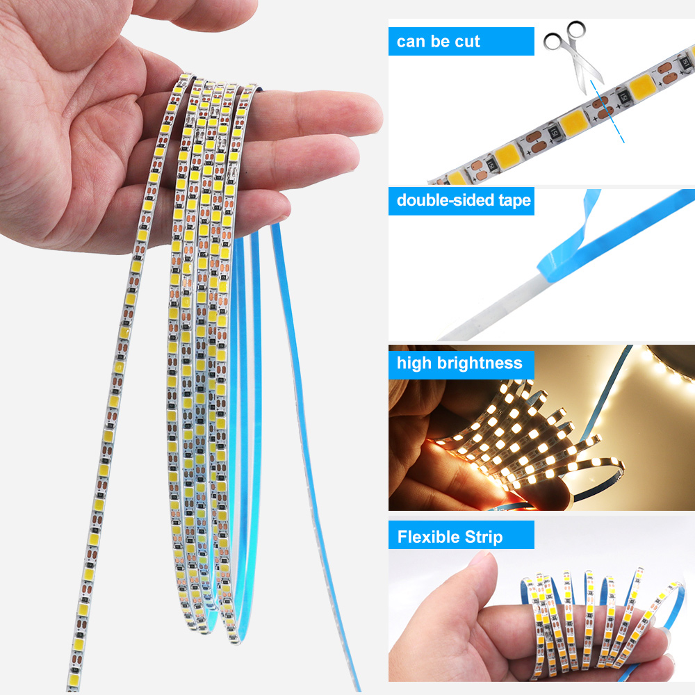 Tira de luces LED PCB de 3mm y 5mm, ultrafina, 1 corte LED, 5V, 2835, 120LEDs/m, cinta Flexible de 8mm, CC IP21, no impermeable, blanco Natural cálido