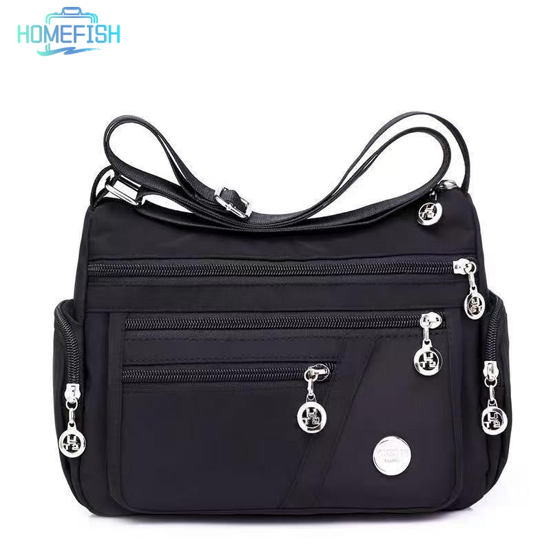 HOMEFISH Ladies' Neutral Nylon Fabric Crossbody Bag with Oxford Cloth Shoulder Strap Multi-Compartment Travel Casual Handbag