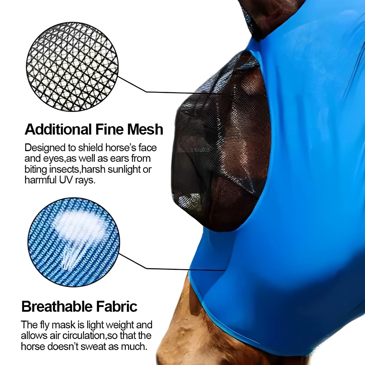 Nuova maschera per cavalli anti-zanzara multicolore Maschera per insetti anti-mosche in rete elasticizzata traspirante con orecchie Attrezzatura equestre
