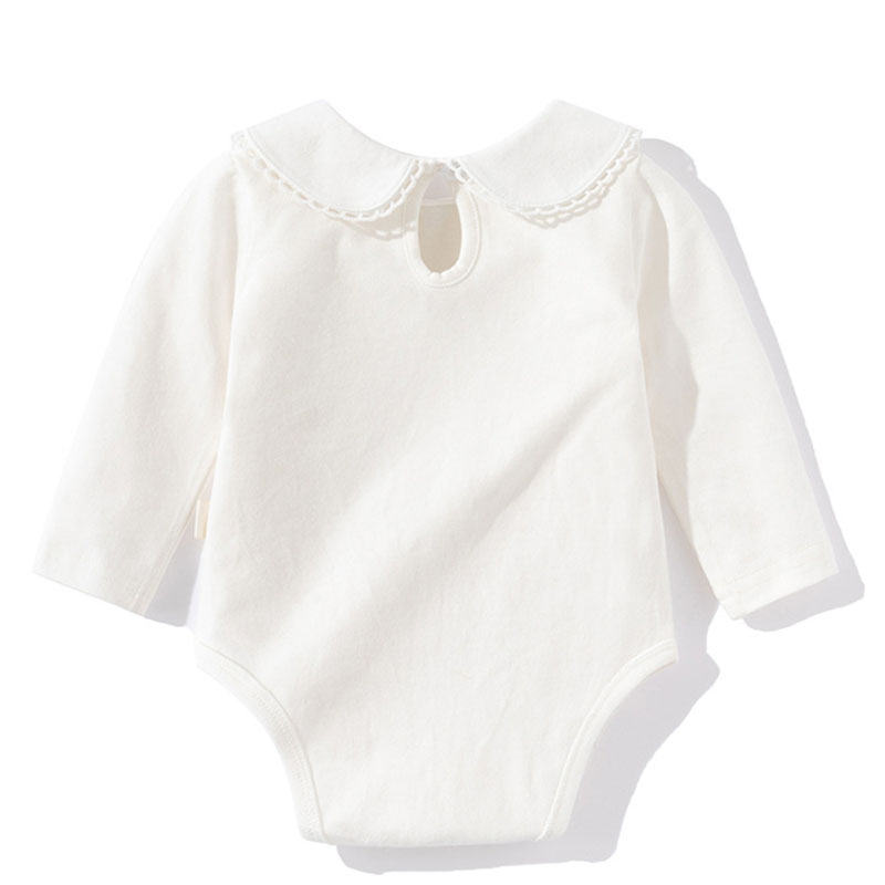 Autunno Primavera 0-24M Neonata Abbigliamento Bambino Neonata Pagliaccetto a maniche lunghe in cotone bianco Neonate Tuta