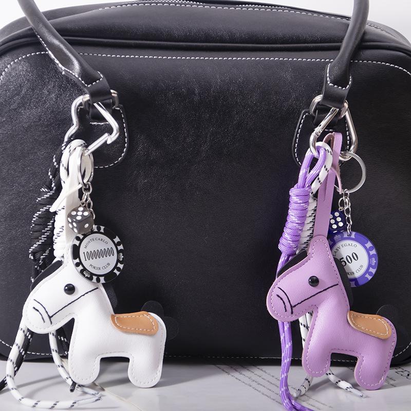 1 Piece Leather Pony Keychain Braided Rope Backpack Pendant For Phone Bag Hanging Accessories DIY Decoration