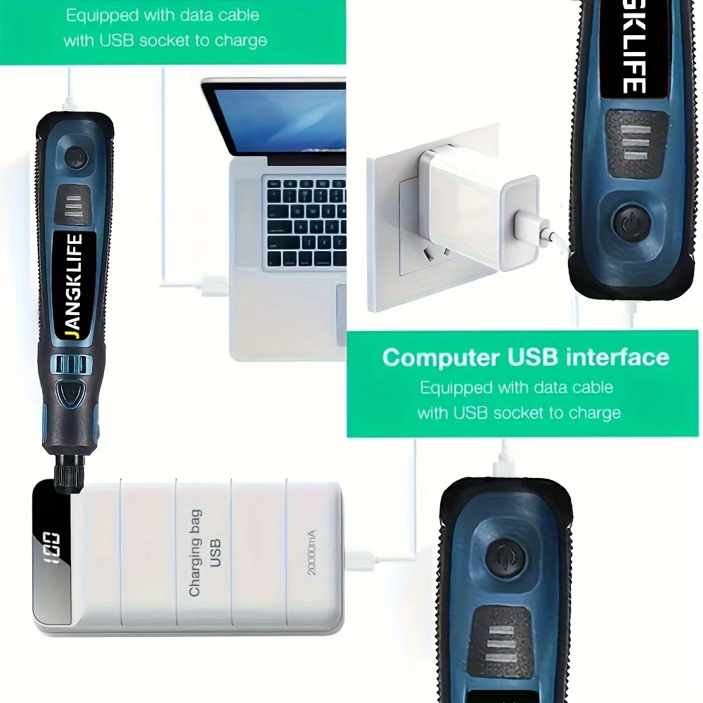 JANGKLIFE-Kit de herramientas rotativas inalámbricas USB, pluma de grabado para carpintería, bricolaje para joyería, Mini Taladro Inalámbrico de vidrio y Metal