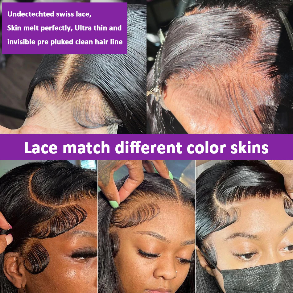アフリカの女性のための滑らかな正面レースのかつら,ブラジルの人間の髪の毛,透明なhd,骨,30インチ,40インチ,密度180,13x6