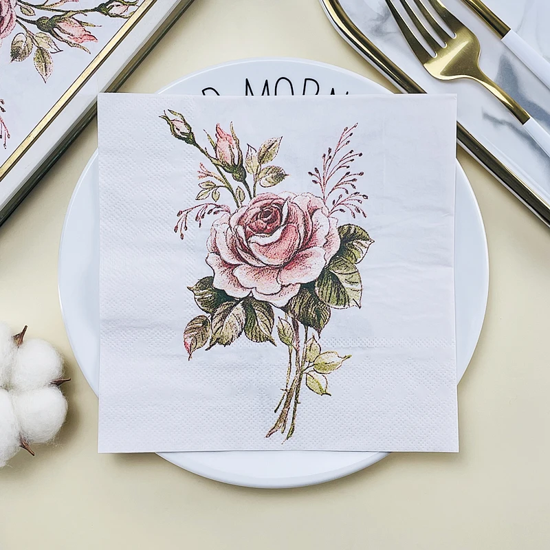 Servilletas estampadas con patrón de Rosa Vintage, servilletas de papel de colores, ajuste de mesa de boda, restaurante occidental, café, paño de boca, barato, Hotel