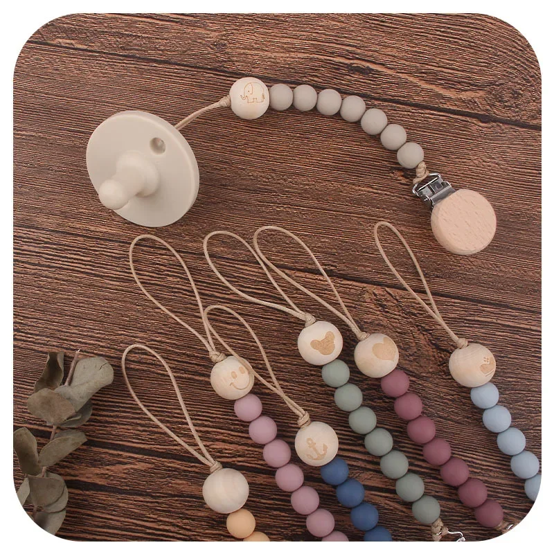 ส่วนบุคคล Baby Pacifier คลิปที่กําหนดเองชื่อซิลิโคนลูกปัดจุกนม Dummy คลิปแกะสลักทารกไม้ Pacifier ผู้ถือทารกแรกเกิดของขวัญ