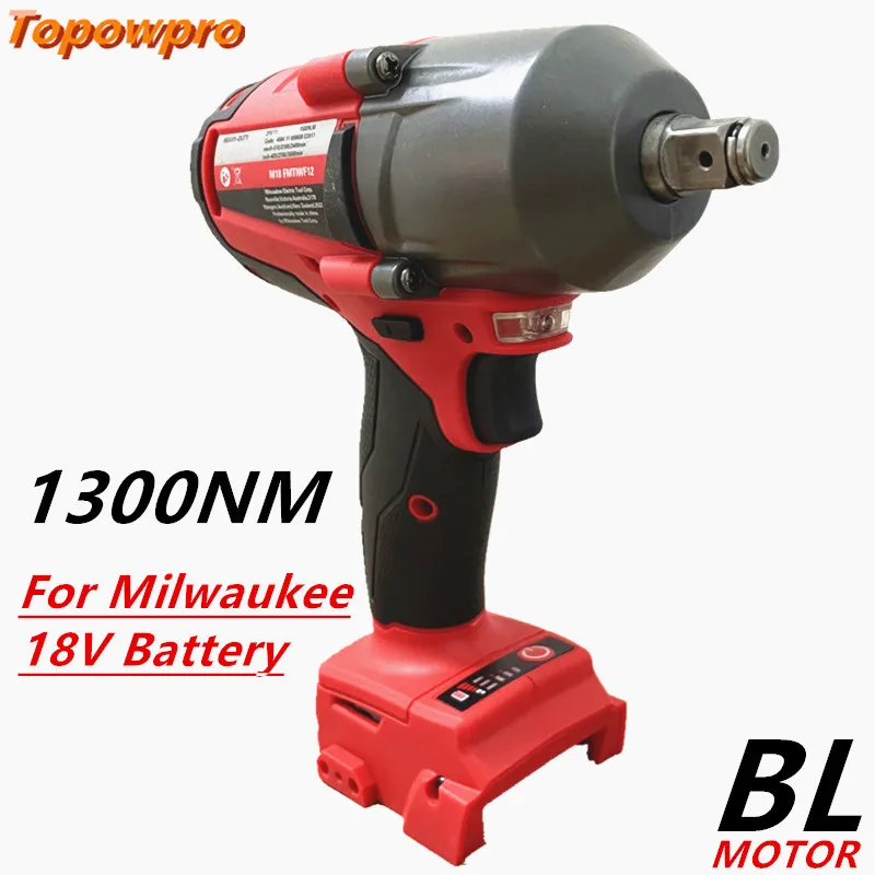 Ajuste para batería Milwaukee de 18V, 1300NM, llave inalámbrica de alto par, llave de impacto eléctrica sin escobillas, herramientas eléctricas de reparación para coche y camión