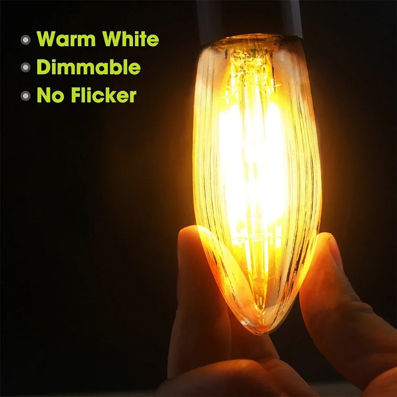 Ampoule à Filament LED E10 blanc chaud Edison rétro bougie ampoules en verre bougies coniques ampoules de remplacement 10 pièces