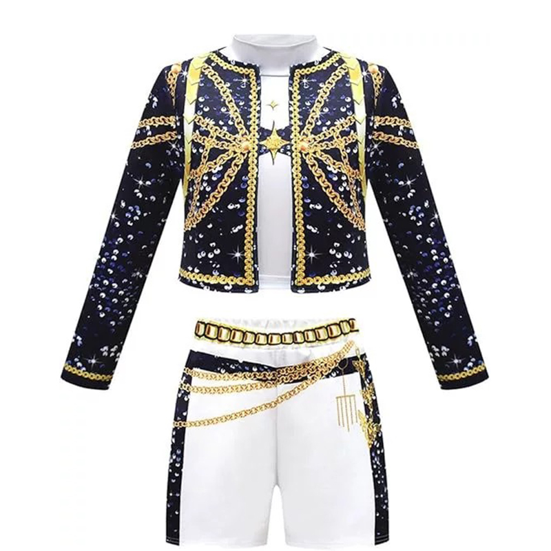 Trajes de escenario de Mira Rumi Zoey para niños, disfraz negro, uniforme para niñas, fiesta de Halloween, juego de rol, trajes de disfraces estampados