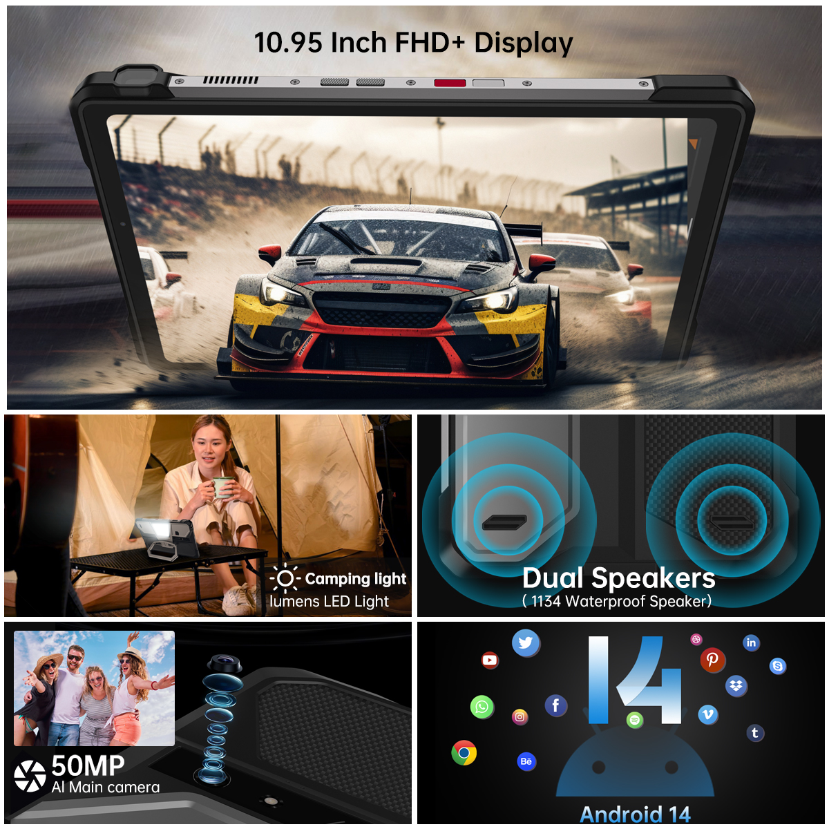 Unihertz 8849 TANK PAD E Tablet robusto com projetor Android 21000mAh 120Hz 50MP Câmera 24GB 512GB 66W Tablet de telefone de 10,95 polegadas