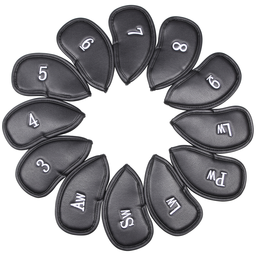 12 unids/set portátil PU Golf Club cubiertas de cabeza de hierro Protector de cabeza de Golf conjunto de cubierta de cabeza de hierro de Golf