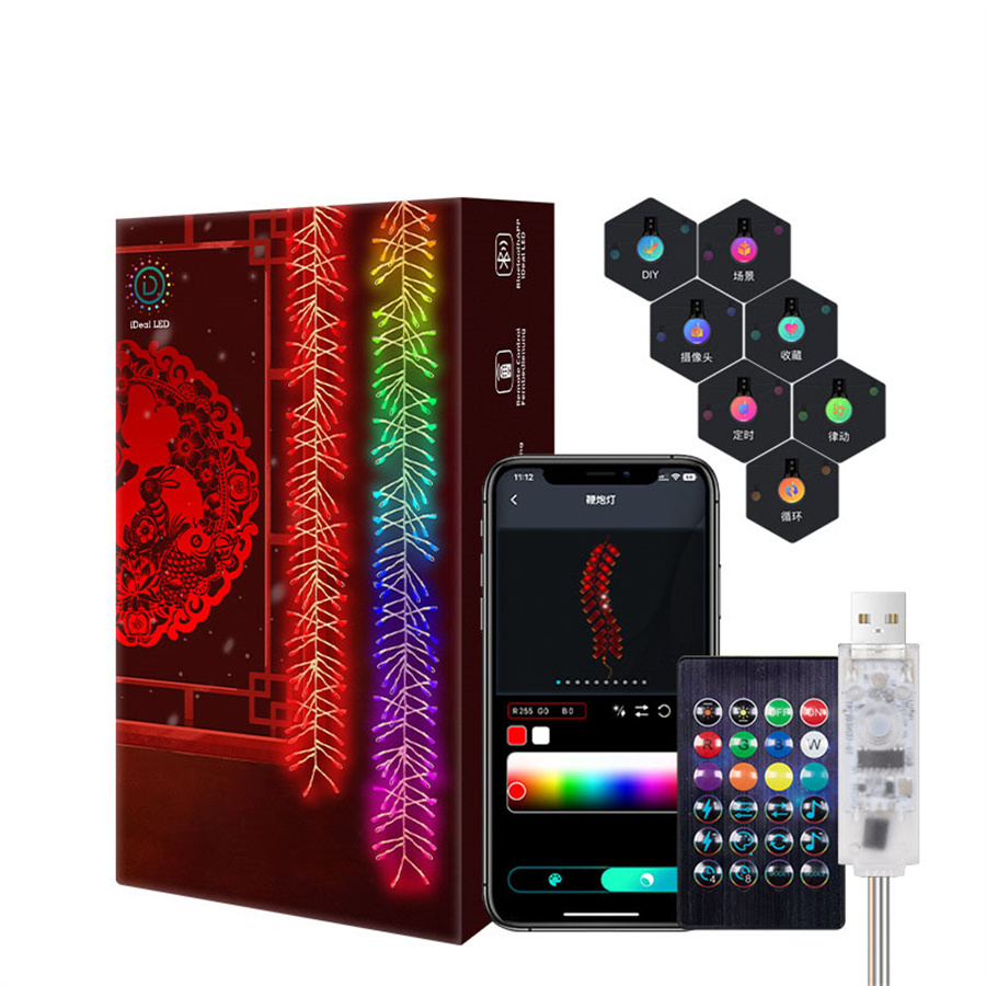 1,65 m RGBIC Smart Firecracker Lichterkette Dreamcolor App-gesteuerte Weihnachts-Cluster-Lichterkette für Tür- und Fensterdekoration