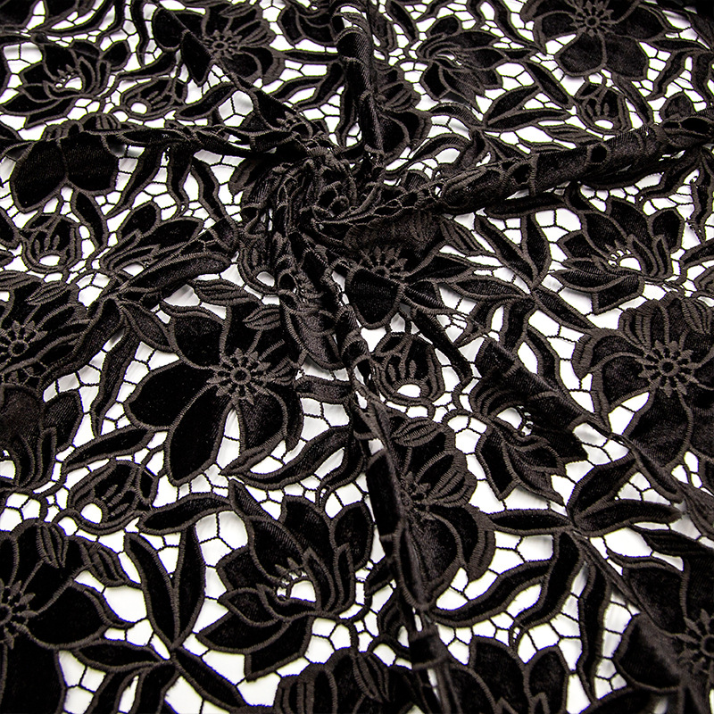 新しいベルベットレース黒レーザー切断刺繍ミルクシルク生地女性のためのエッジボーダー服宣言縫製による 2 ヤード