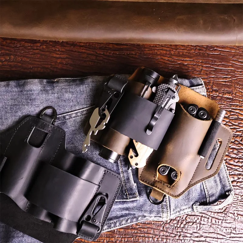1-teilige Outdoor-Arbeits gürtel tasche aus echtem Leder, multifunktion ale EDC-Aufbewahrung tasche für den Freizeit gebrauch im Freien für Männer mit Schlüssels chnalle