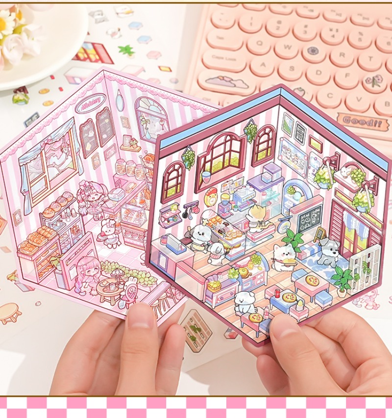 3D Sticker DIY Cabin Scene StackingThree-dimensional  Cute Cartoon Animal Children Stickers Hand Account Cute Gift for Kid Child