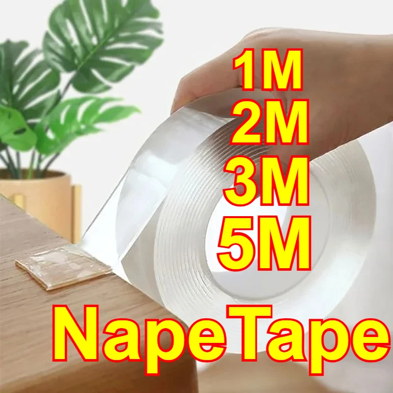 Nano cinta transparente de doble cara, pegatinas de pared impermeables, cintas reutilizables resistentes al calor para decoración del hogar y el baño