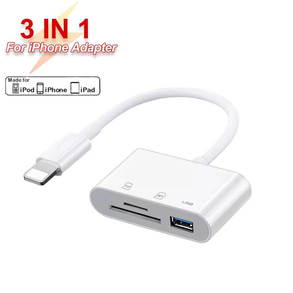 3-in-1 iPhone Type-C to SD and TF Card USB Camera Adapter, supports card reader and USB security key