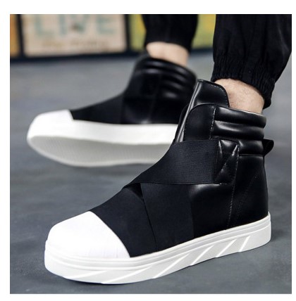 Fashion Lipit Kulit Sepatu Kasual Pria Musim Semi Musim Gugur Baru Tinggi Top Sepatu Bot Sepatu Semata Kaki Pria Sepatu Bot Ritsleting Kasual Sepatu Putih