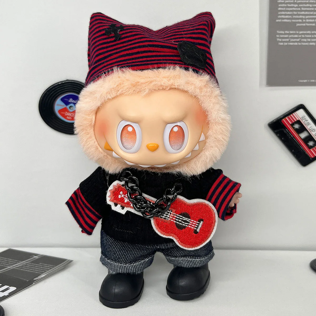 Mini Pluszowe Ubranka dla Lalek Idolów Labubu w Stylu Hip Hop: Koszulka, Spodnie, Czapka, Gitara, Moda, Prezent dla Fanów Gwiazd Muzyki