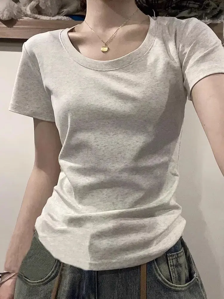 Cseta de Manga Corta Ajustada para Mujer, Cseta Interior, Diseño Coreano Americano, Estilo Picante, Estilo Casual, Mezc...