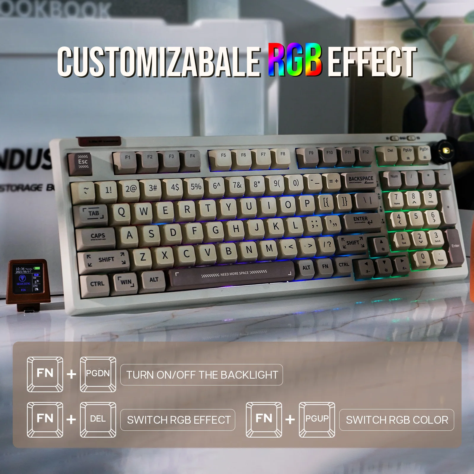 EPOMAKER RT100 97key 95% Bluetooth 5.0/2.4G Wireless/Wired Mechanical Keyboard Customizable Mini Display Gasket-mounted