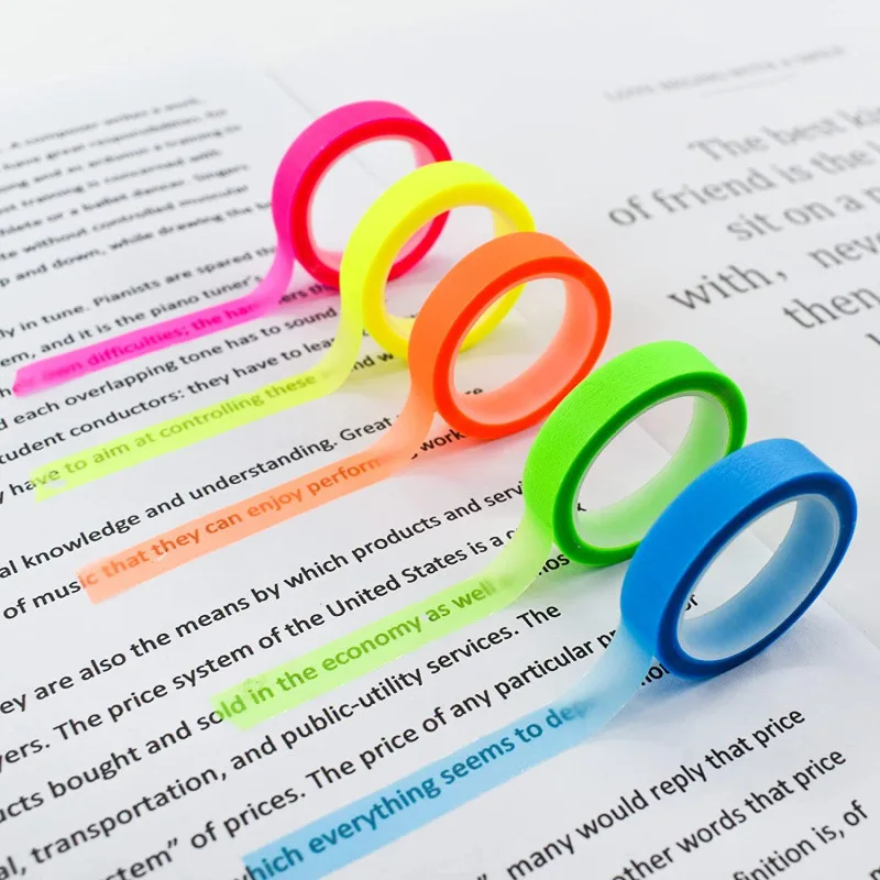 5 rollos de pestañas de índice fluorescentes transparentes, banderas, 5 colores, libro de anotaciones, nota adhesiva, cinta resaltadora, suministros escolares y de oficina