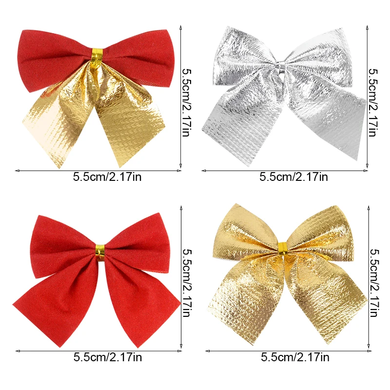 12/24pcs คริสต์มาสโบว์สีแดงทอง MINI Xmas Tree Bowknot จี้เครื่องประดับสําหรับตกแต่งบ้าน Navidad ปีใหม่ DIY ของขวัญ