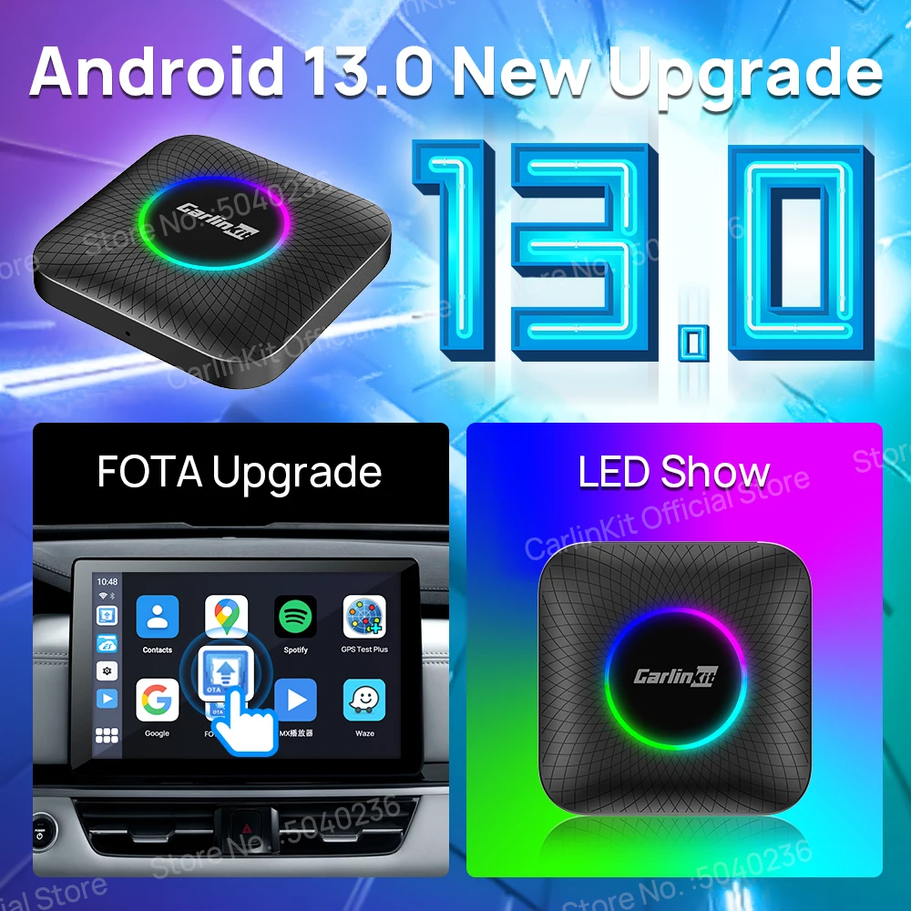 CarlinKit Smart CarPlay AI Box Android 13 LED 8G + 128G SM6225 SDM660 8 núcleos inalámbrico Android Auto Android TV Box GPS para Netflix IPTV FOTA actualización