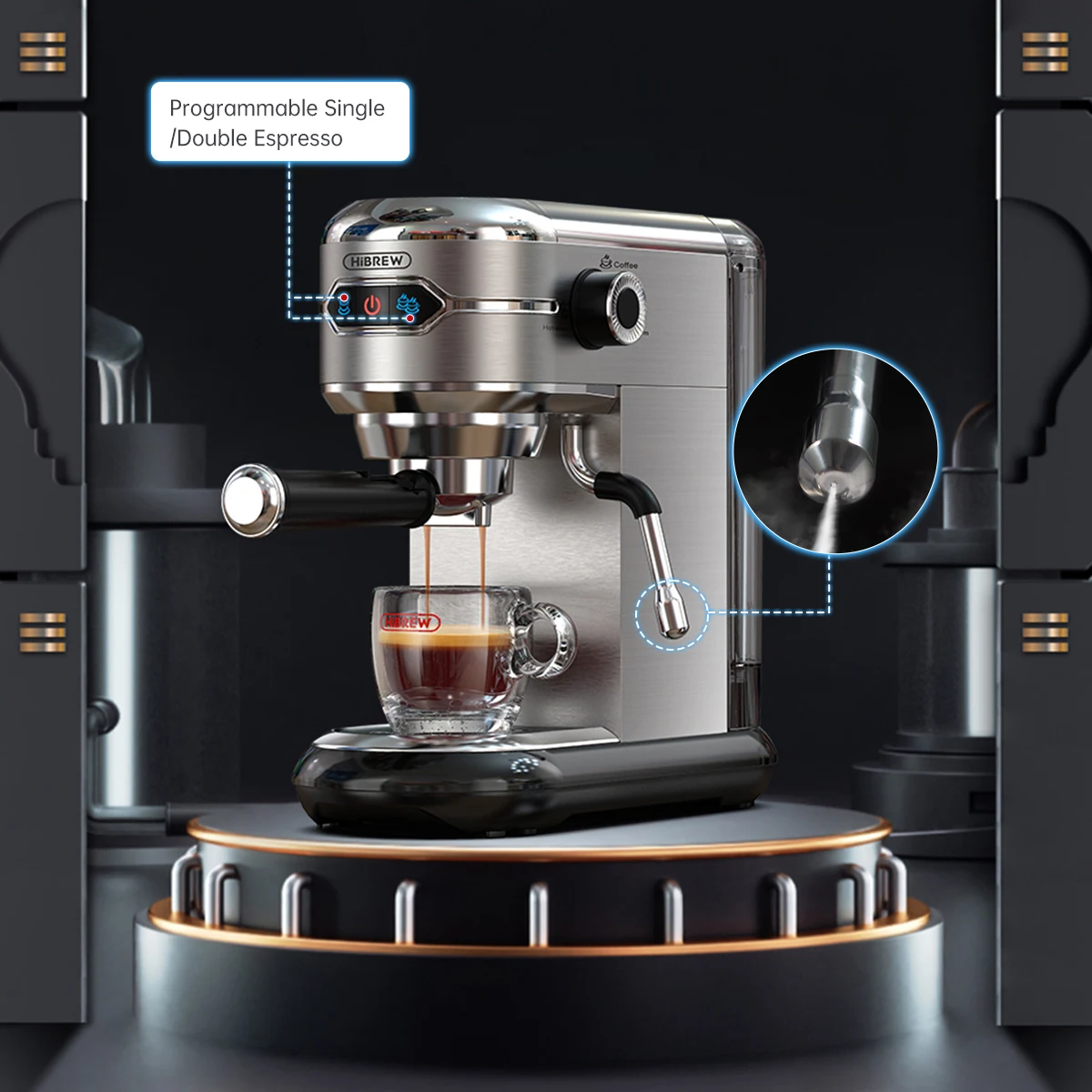 Macchina per caffè HiBREW Cafetera 20 Bar Inox Semi automatica Super Slim ESE POD e macchina per caffè espresso in polvere Acqua calda H11
