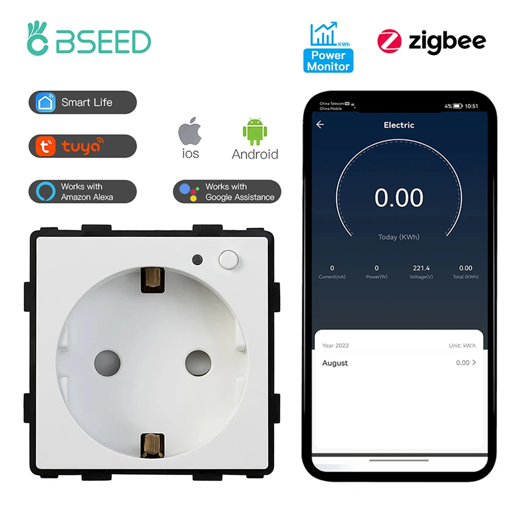 Настенная розетка BSEED ZigBee, функциональная часть, монитор мощности, умный монитор мощности, розетки для ключей, приложение Google Smart Life, розетка Alexa EU Standa