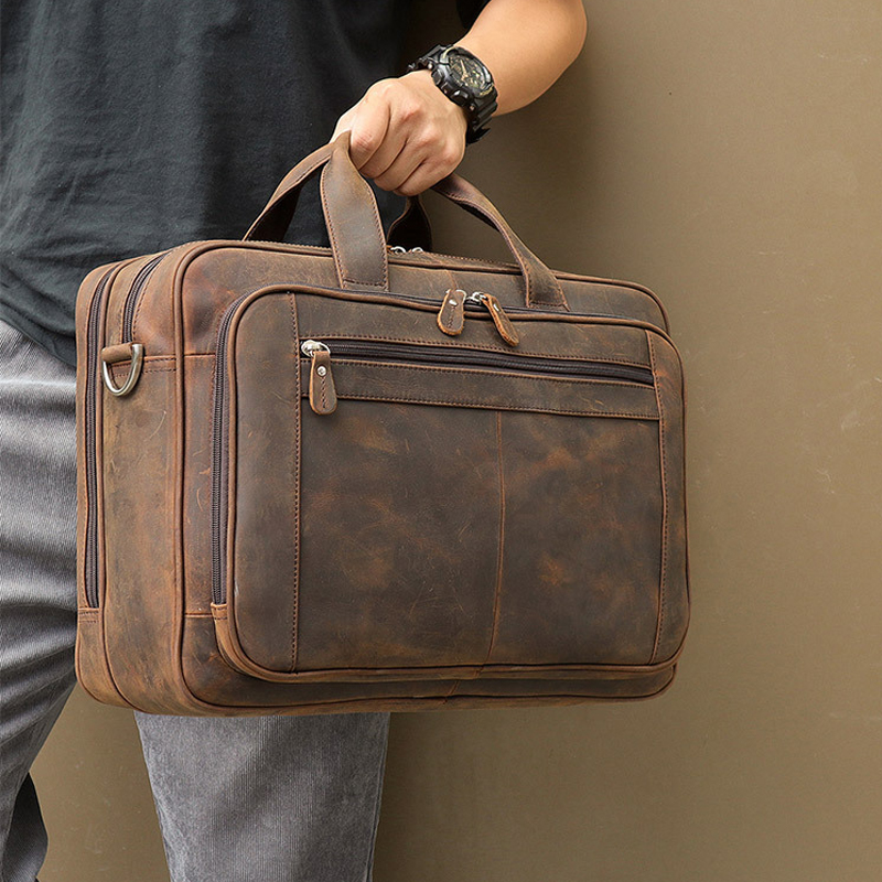 Top Quality Brand Pasta para Homens, Mala de Negócios Masculina, Bolsa Designer Vintage, Mala Laptop, Crazy Horse Leather