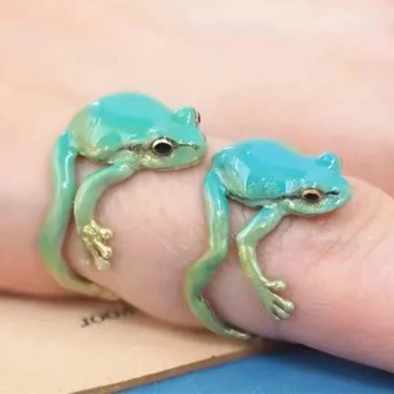 Frösche geformter Ring, verstellbarer offener Froschring für Frauen, niedliches Tier-Geburtstagsfeier, verstellbarer Fingerschmuck, Accessoires, Geschenke
