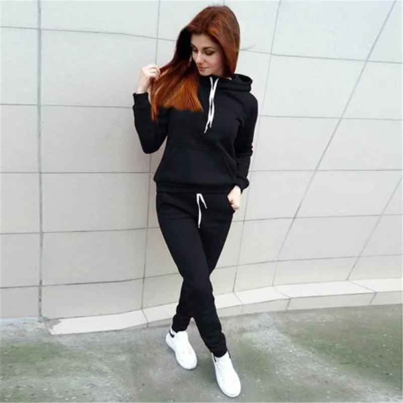 Chándal para mujer, sudaderas con capucha informales, conjunto de pantalón y sudadera, ropa de salón de Color sólido, traje deportivo, conjunto de ropa de otoño e invierno de 2 uds 2024