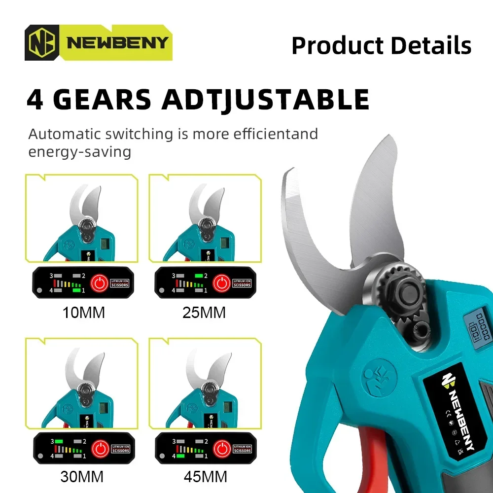 NEWBENY 30mm Brushless Electric Pruning Shears 4 Gear Cordless Garden Fruit Tree Bonsai Beautify Tool For Makita Battery Pin