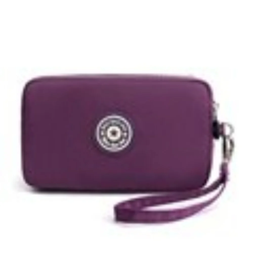 กระเป๋าถือ dompet koin สีทึบสำหรับผู้หญิงกระเป๋าใส่โทรศัพท์ทำจากผ้ายับกระเป๋าสตางค์ขนาดเล็กมีสามซิปกระเป๋าแต่งหน้าแบบพกพา