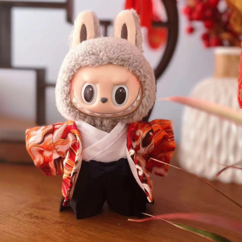 Novo adequado para labubu 17cm pano japonês quimono conjunto bonecas roupas chapéu colar de cabelo bonecas acessórios presente