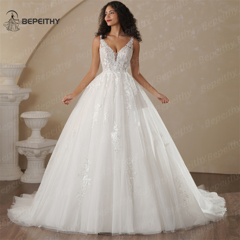 BEPEITHY – Robe De mariée trapèze personnalisée, col en V, sans manches, en dentelle, Vintage, style Boho, 2025
