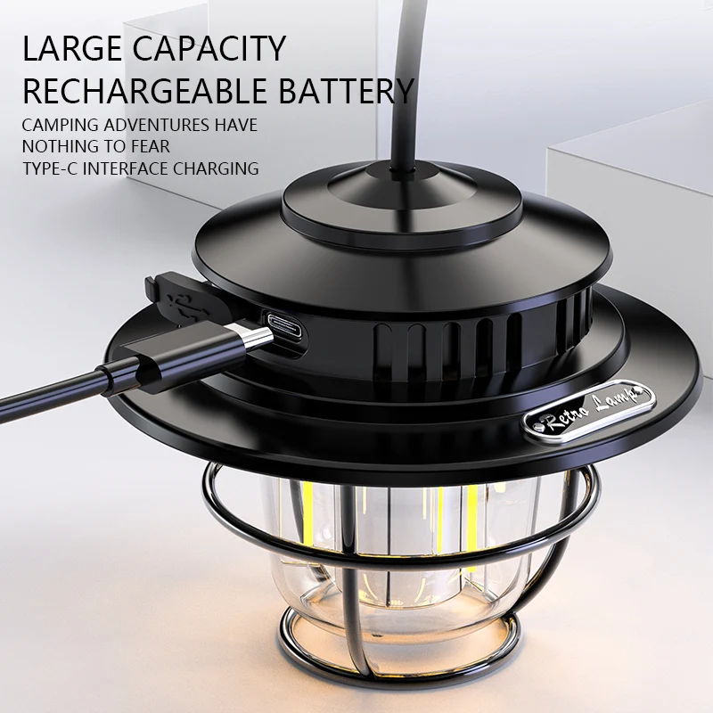 Linterna de Camping portátil Retro, luz de emergencia impermeable, lámpara de ambiente para tienda colgante regulable sin Tepless para senderismo al aire libre