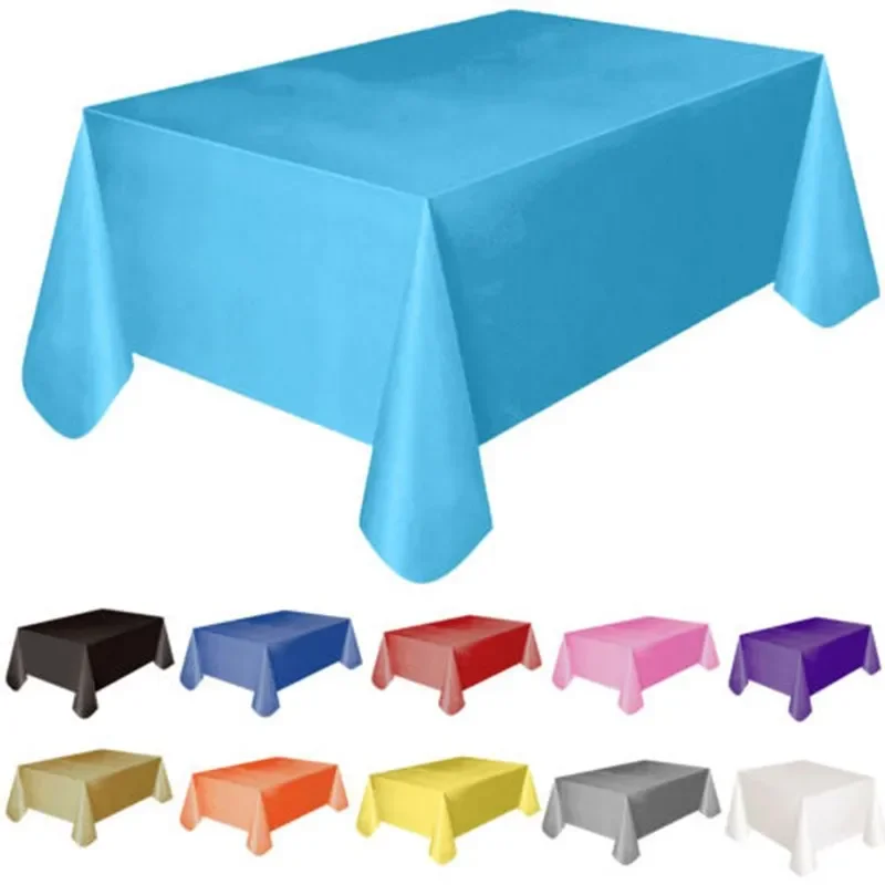 Mantel desechable de plástico de Color sólido, cubierta para mesa de cumpleaños, boda, Navidad, paño de escritorio, cubiertas decorativas rectangulares