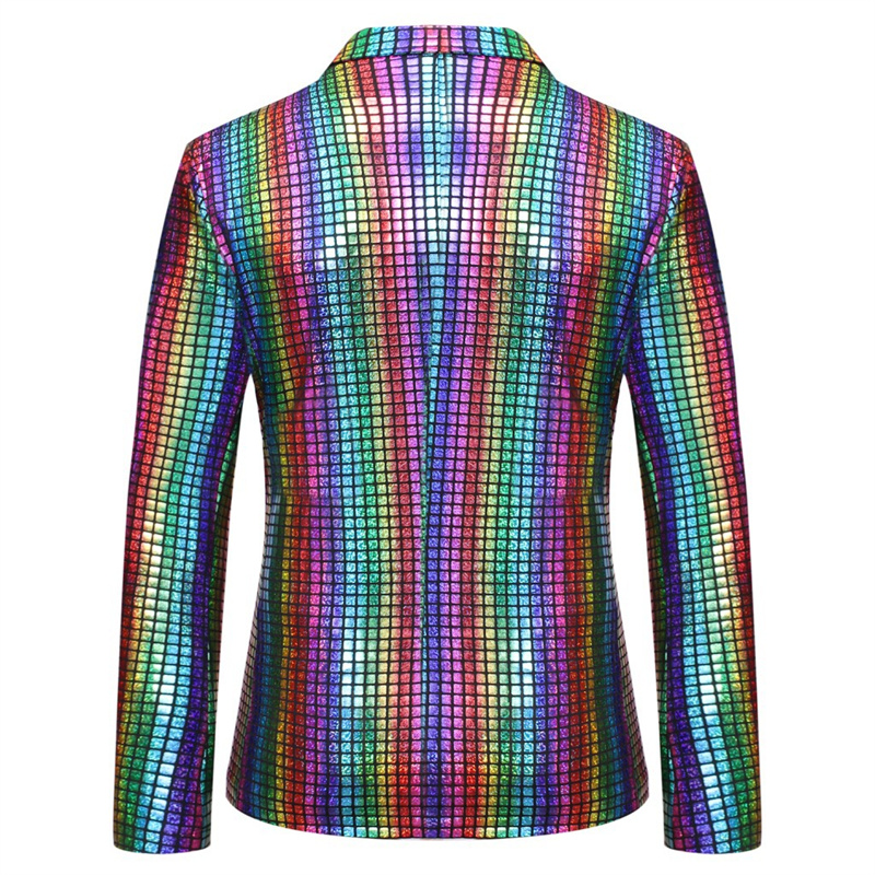 ฤดูร้อนใหม่ผู้ชายสายรุ้งลายสก๊อต 2 ชิ้นทอง/เงินแฟชั่นชายหรูหรา Dance Party Blazer แจ็คเก็ตและกางเกง