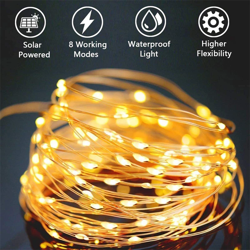102M/52M/32m/22m/11m/7m Solar LED Licht Outdoor Girlande wasserdichte Girlande Lichterketten Straße Girlande für Hochzeit Party Decor