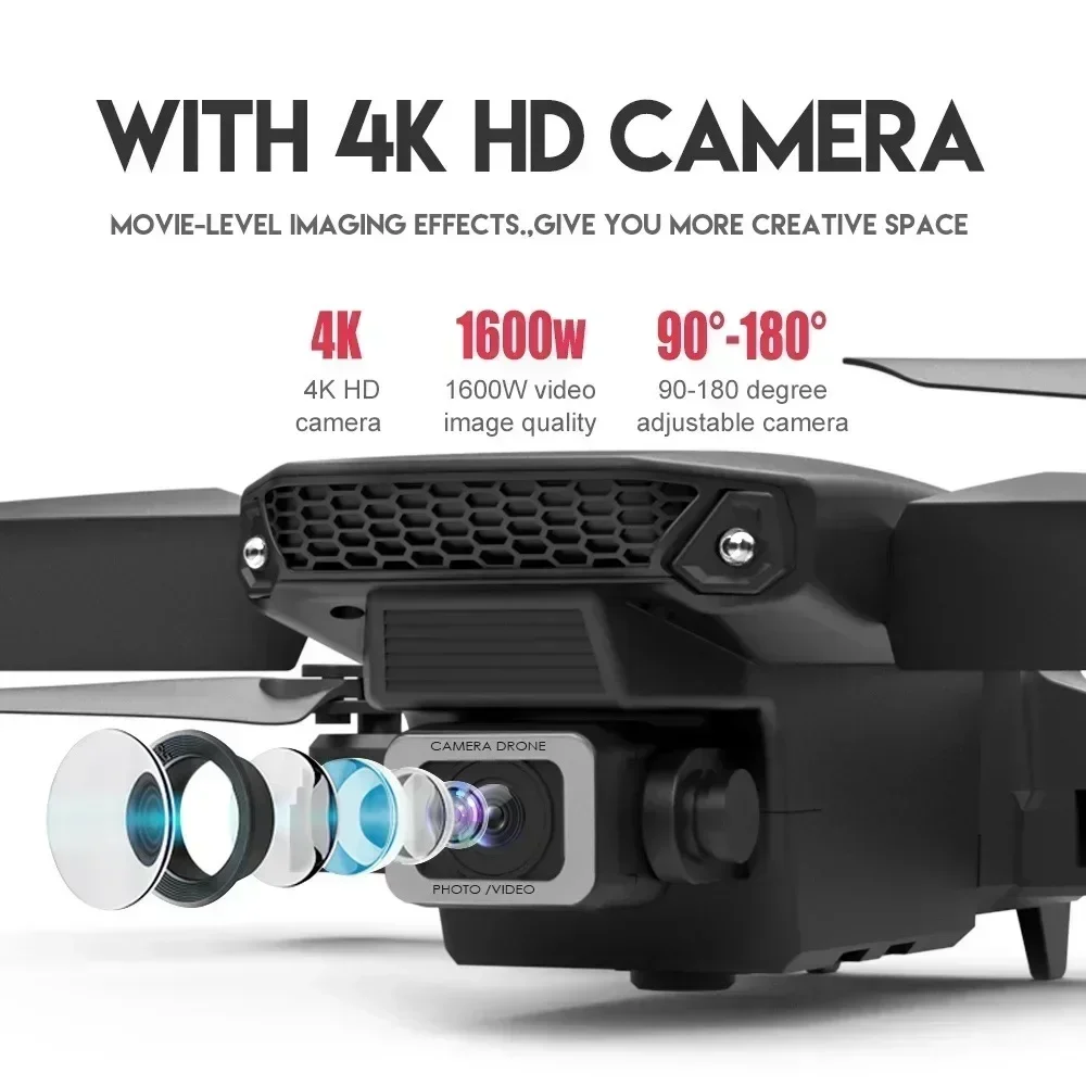 โดรน 4K E88Pro พร้อมกล้อง HD คู่ 1080P, พับได้, WiFi FPV, เฮลิคอปเตอร์ RC สําหรับการถ่ายภาพทางอากาศและการเป็นของขวัญ
