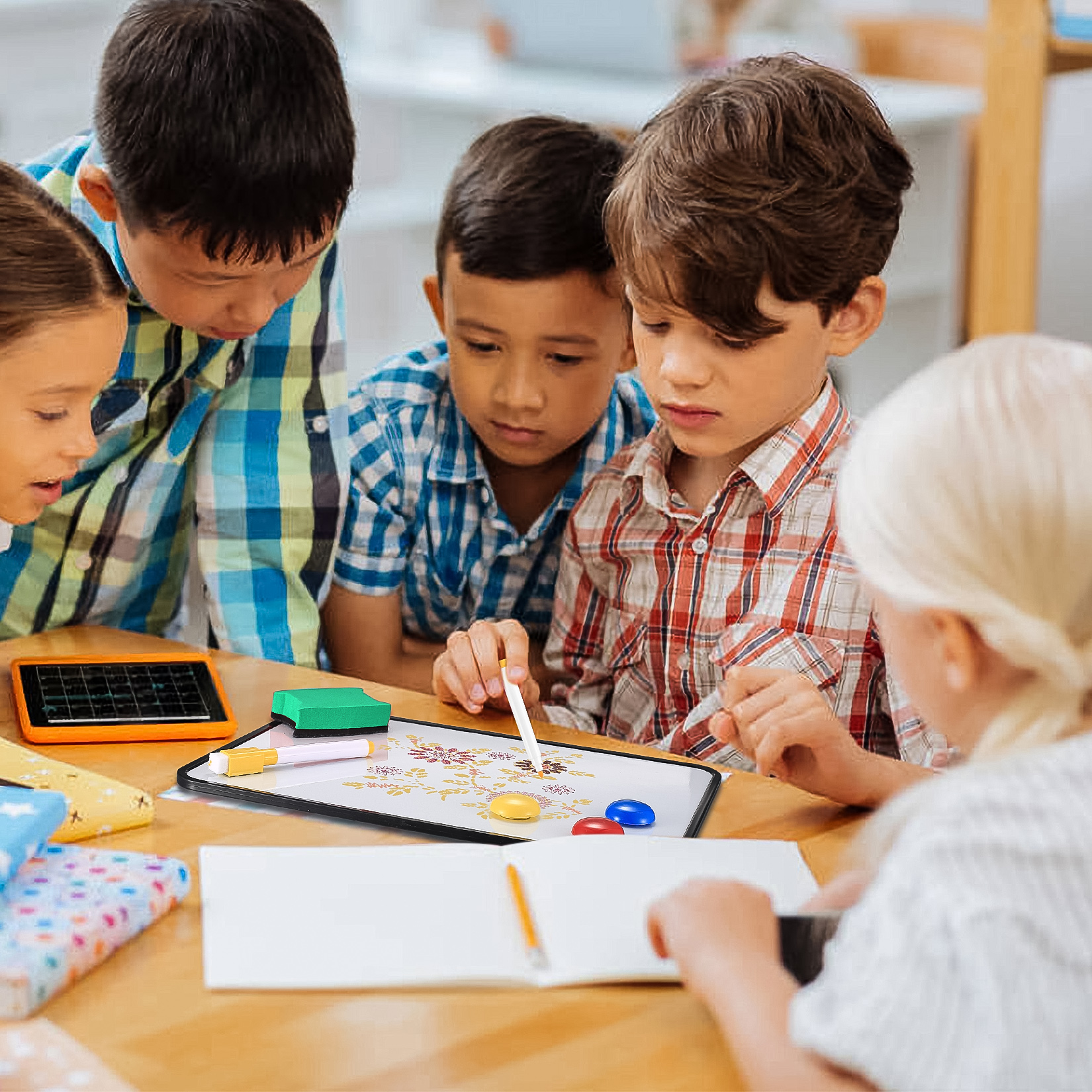 A4 double-sided dry erase whiteboard set with pens, magnets & eraser. Perfect for kids, school, home or office use