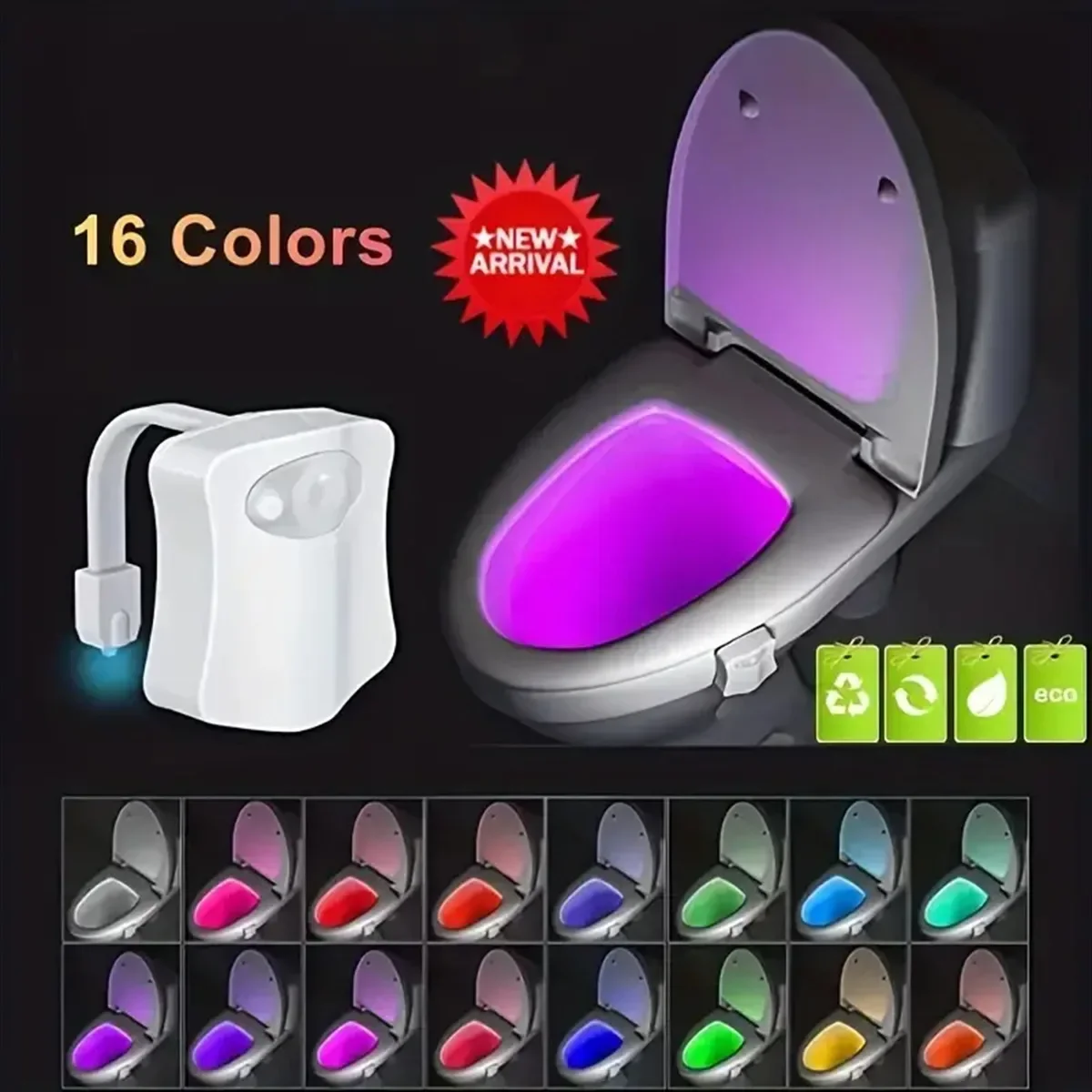 Sensore di movimento Luce notturna a LED senza fili RGB 8/16 colori Lampada WC Bagno Atmosfera Luce Sensore colorato Luci notturne