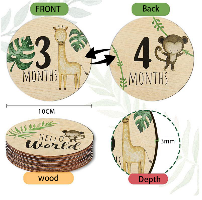 10X10 CM 7 stks mijlpalen maandelijkse cartoon dier 2 zijdig leuke Groei Aandenken Baby's Reis Mijlpaal