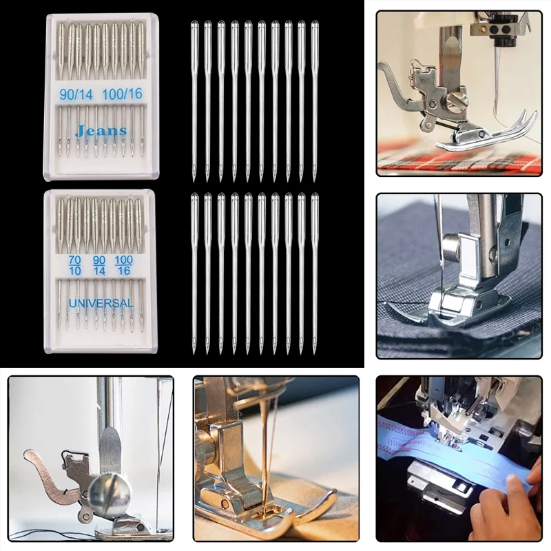 20 pçs agulhas de máquina de costura jeans universal ponto regular agulhas de costura bola cabeça para casa máquina de costura suprimentos