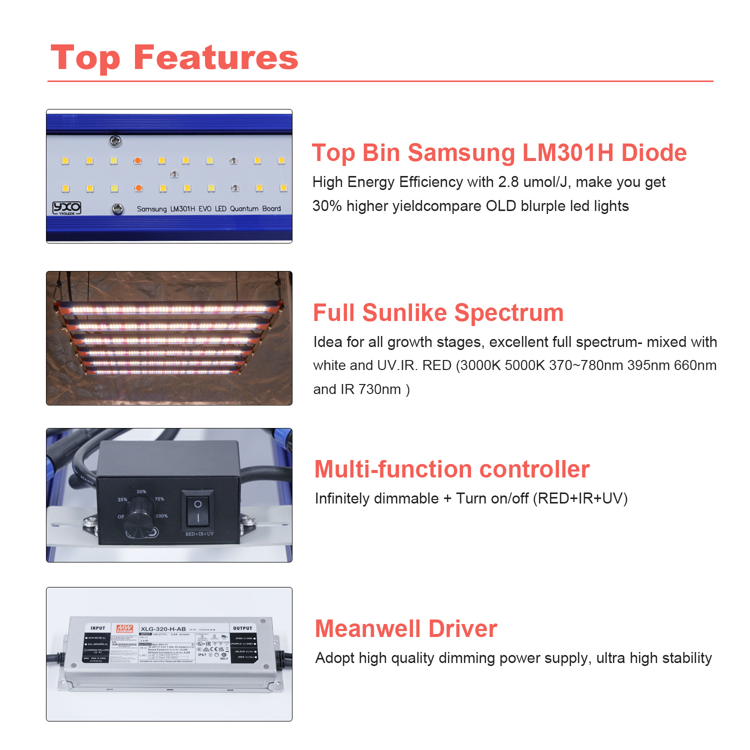 植物用LEDグローライトバー,成長ランプ,温室,野菜の花,UV,ir,オフ,240w,320w,lm301h,新しいv5