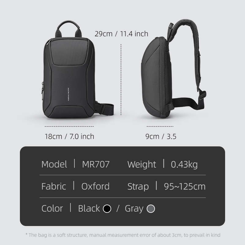 MARKRYDEN Bolsa de peito masculina de grande capacidade, à prova d'água, antirroubo, zíper YKK com vários compartimentos