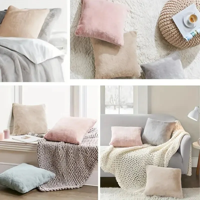 Federa per cuscini ultra morbida in finta pelliccia di coniglio, fodera per cuscino decorativa in peluche calda di lusso per divano, camera da letto, soggiorno